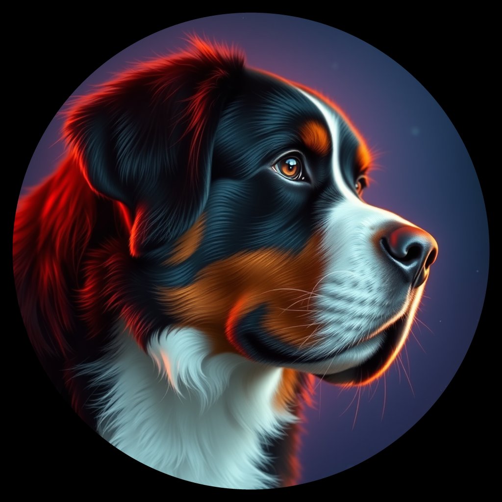 Cosmic medallion portrait of Bernese_Mountain_Dog_A_B5, a Bernese Mountain Dog