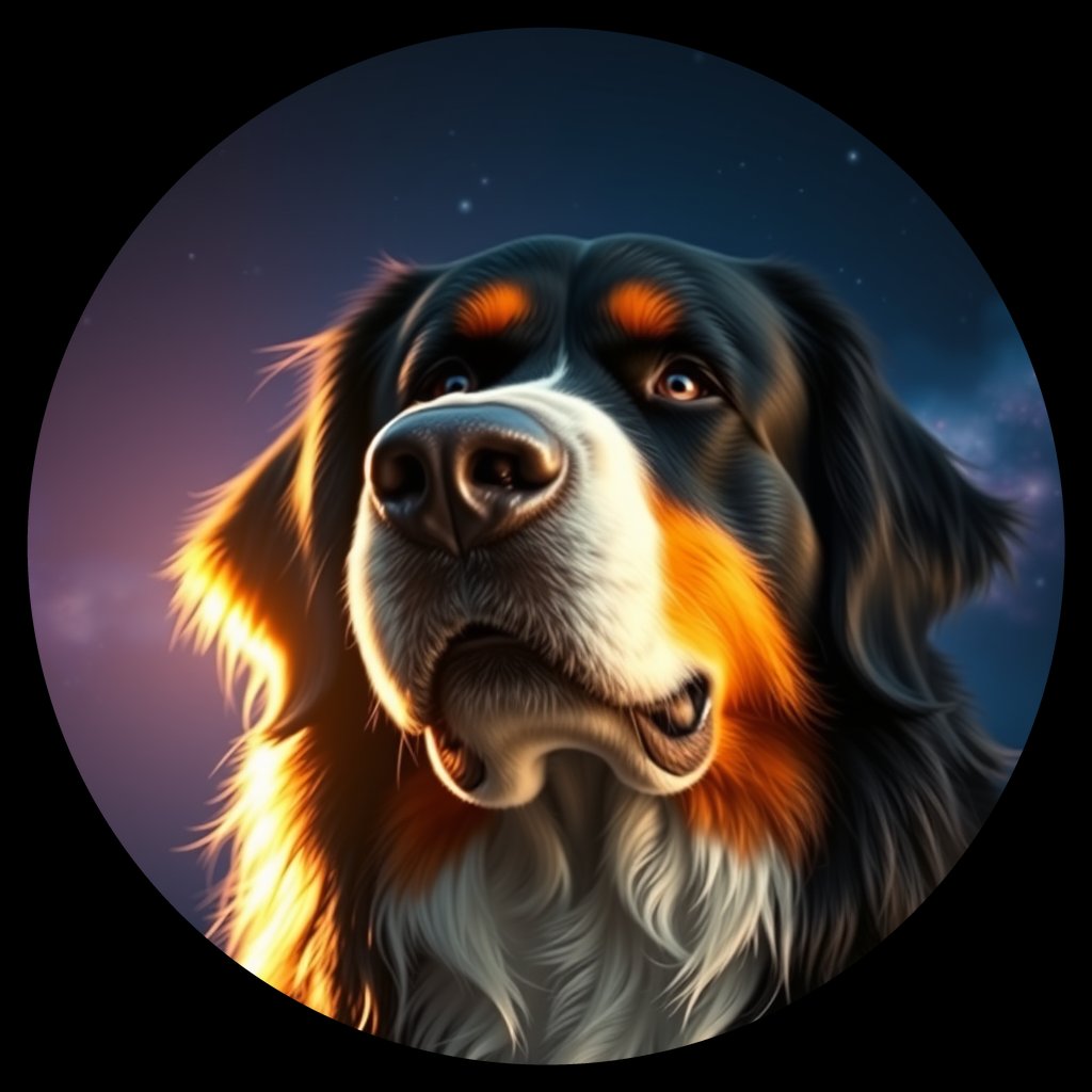 Cosmic medallion portrait of Bernese_Mountain_Dog_A_B6, a Bernese Mountain Dog
