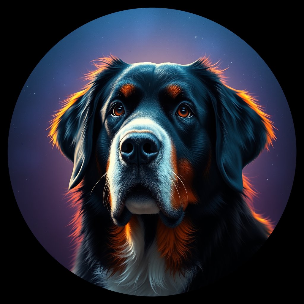 Cosmic medallion portrait of Bernese_Mountain_Dog_A_C2, a Bernese Mountain Dog