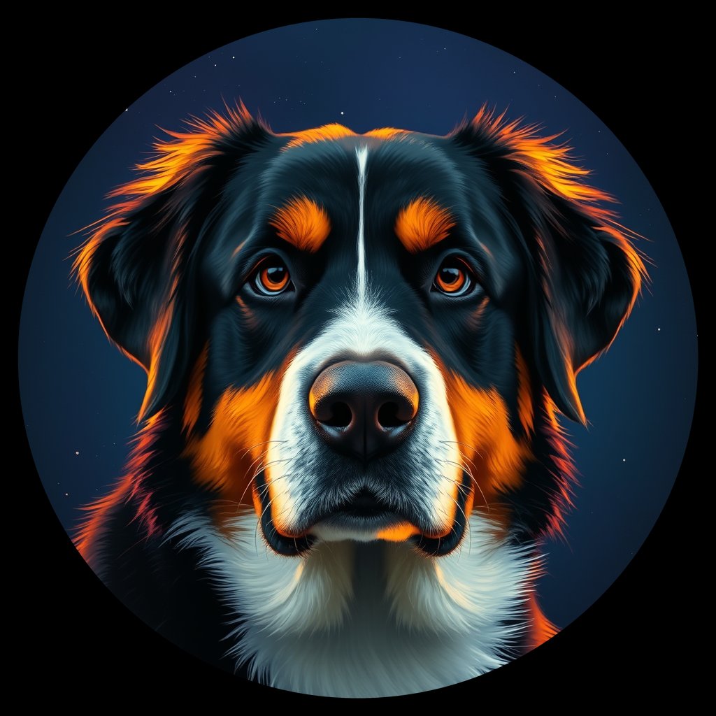 Cosmic medallion portrait of Bernese_Mountain_Dog_A_C3, a Bernese Mountain Dog