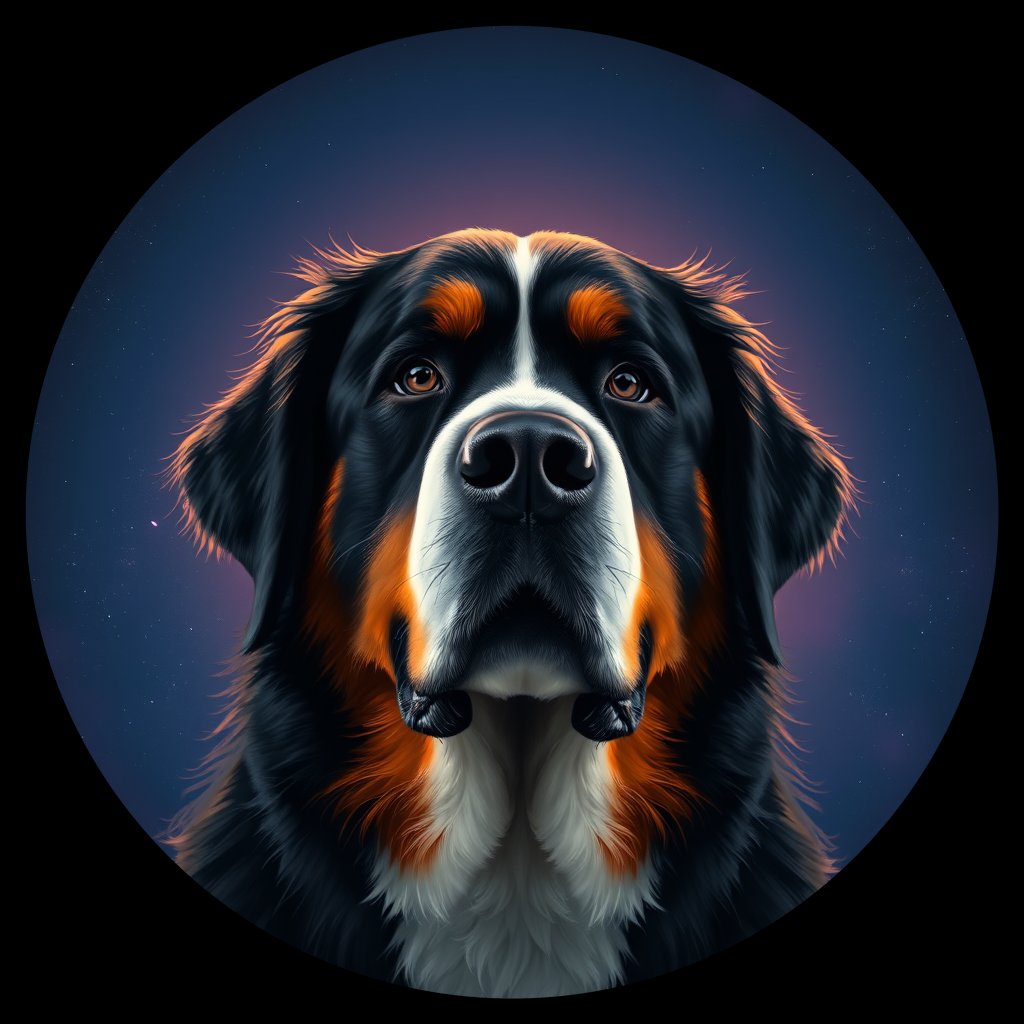 Cosmic medallion portrait of Bernese_Mountain_Dog_A_C5, a Bernese Mountain Dog