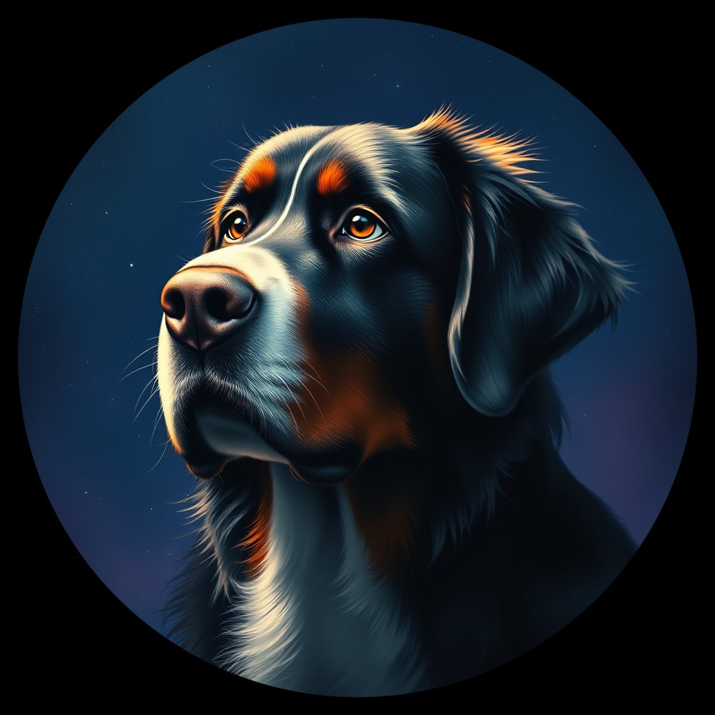 Cosmic medallion portrait of Bernese_Mountain_Dog_A_C6, a Bernese Mountain Dog