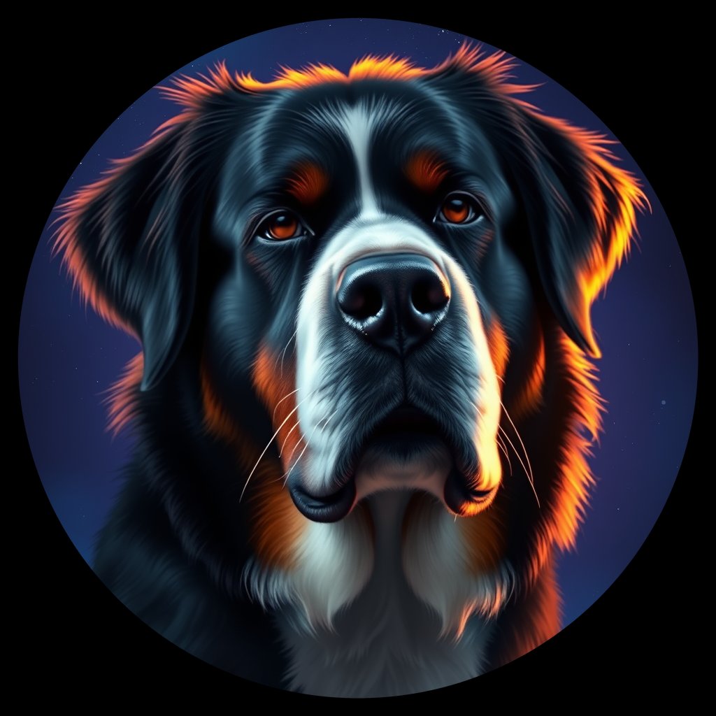Cosmic medallion portrait of Bernese_Mountain_Dog_A_D1, a Bernese Mountain Dog