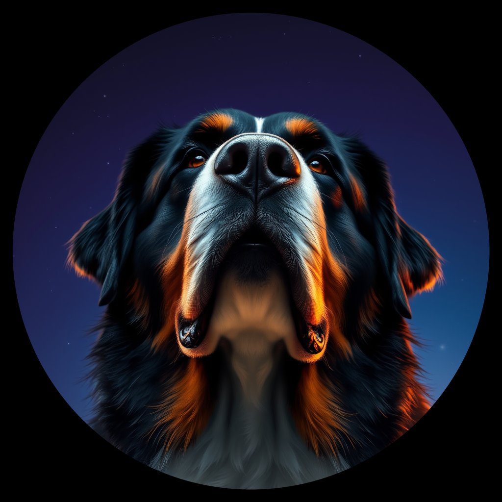 Cosmic medallion portrait of Bernese_Mountain_Dog_A_D6, a Bernese Mountain Dog