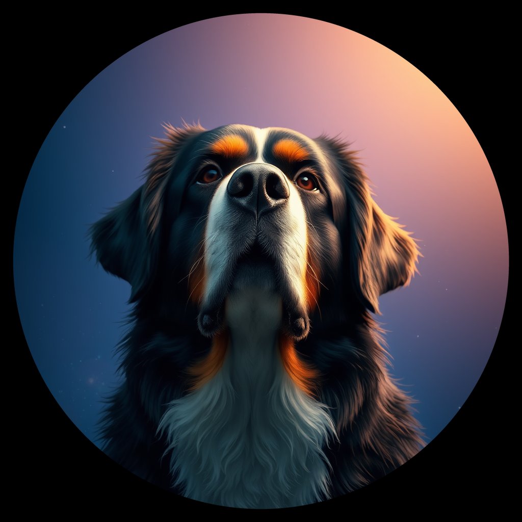 Cosmic medallion portrait of Bernese_Mountain_Dog_A_D7, a Bernese Mountain Dog