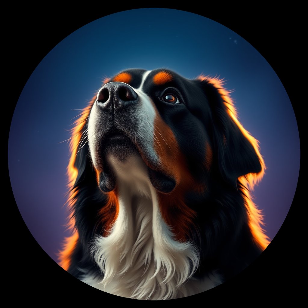 Cosmic medallion portrait of Bernese_Mountain_Dog_A_D8, a Bernese Mountain Dog