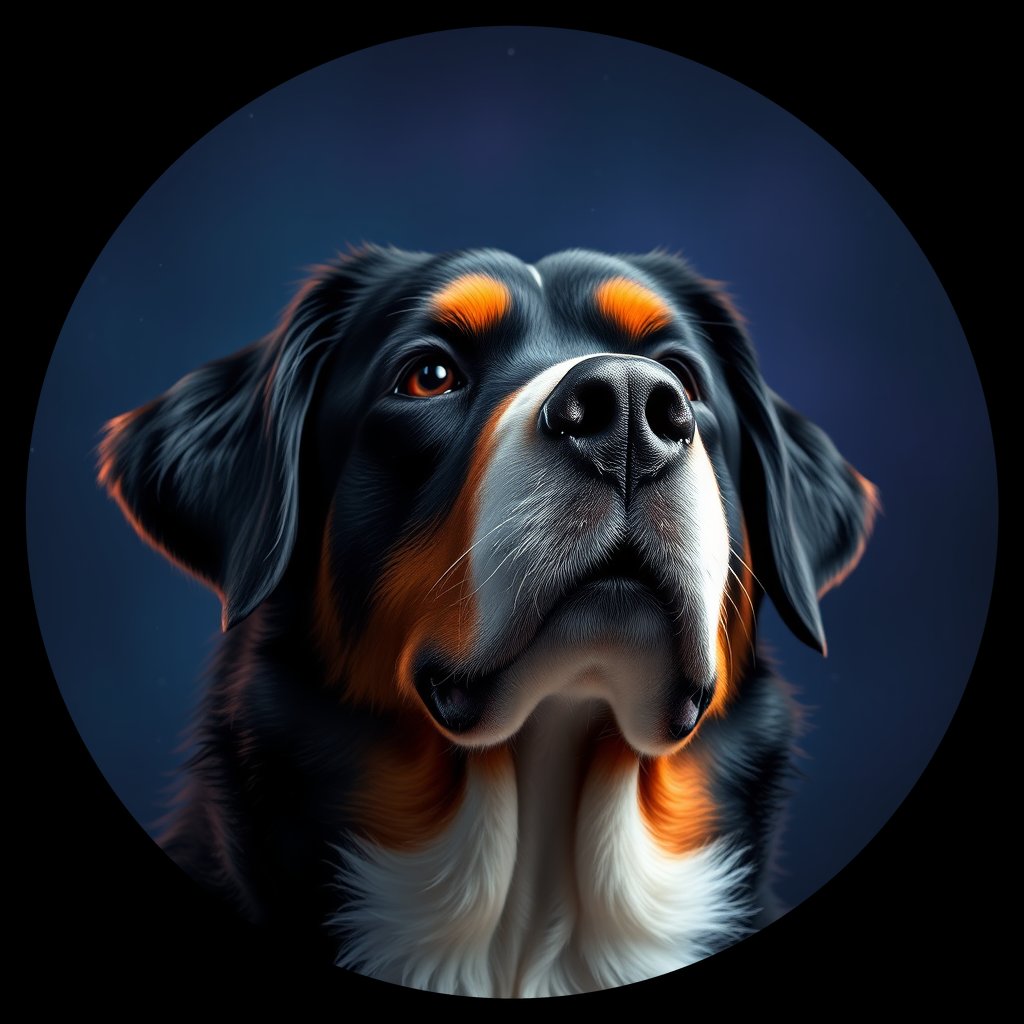 Cosmic medallion portrait of Bernese_Mountain_Dog_A_F1, a Bernese Mountain Dog