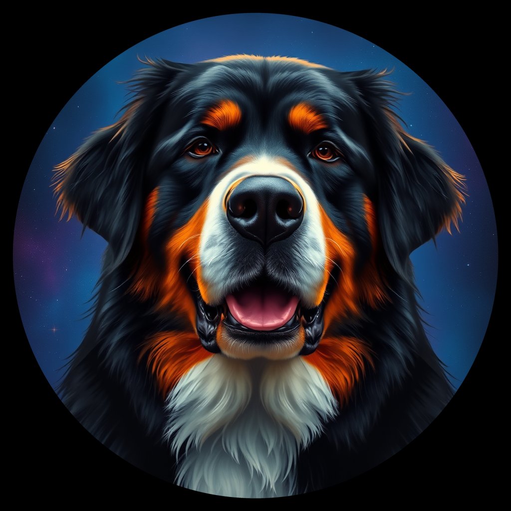 Cosmic medallion portrait of Bernese_Mountain_Dog_A_F2, a Bernese Mountain Dog
