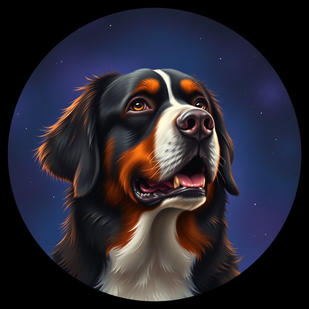 Cosmic medallion portrait of Bernese_Mountain_Dog_A_F7, a Bernese Mountain Dog