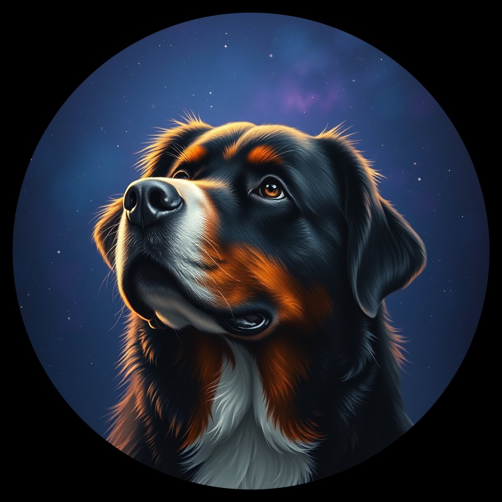 Cosmic medallion portrait of Bernese_Mountain_Dog_A_G3, a Bernese Mountain Dog