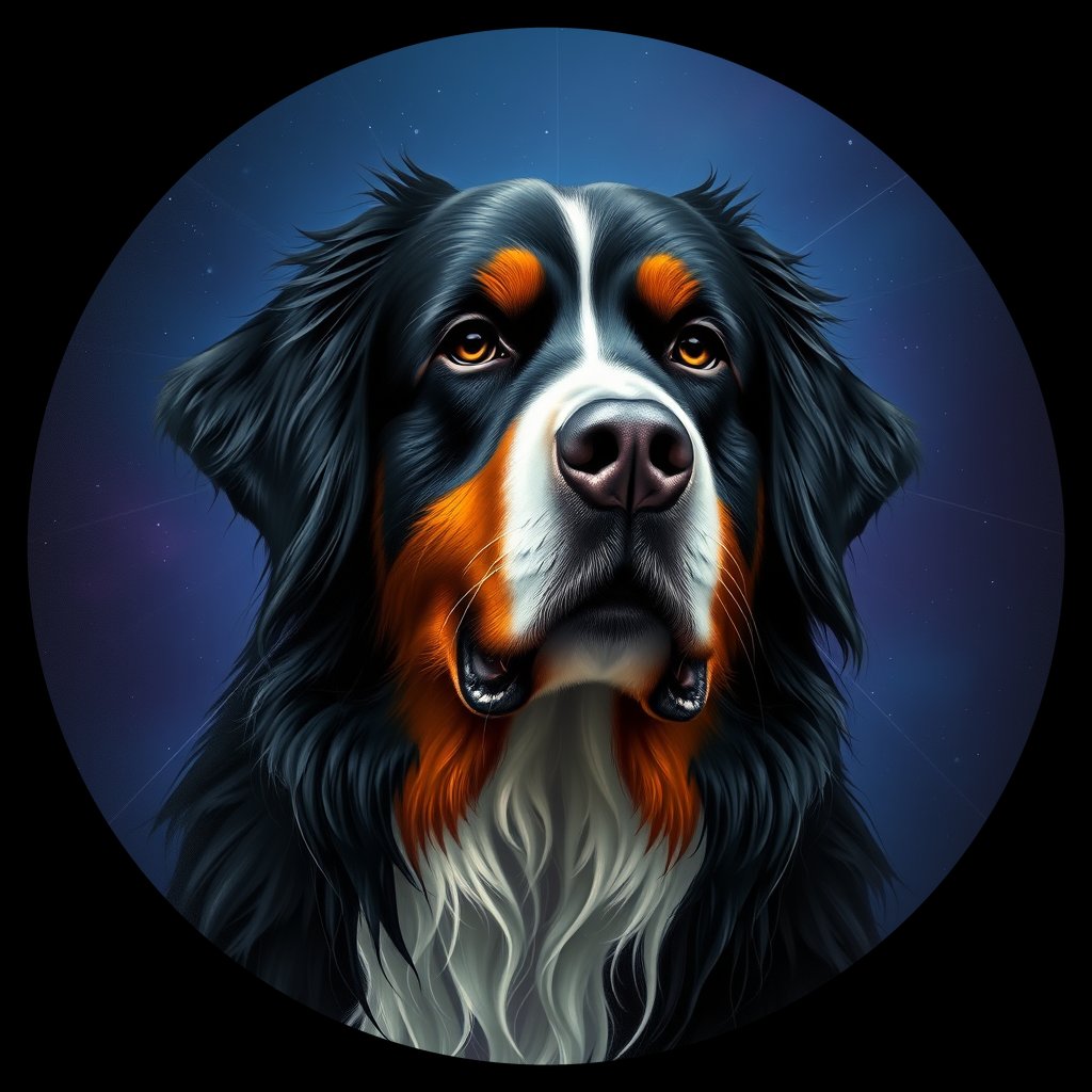 Cosmic medallion portrait of Bernese_Mountain_Dog_A_G4, a Bernese Mountain Dog