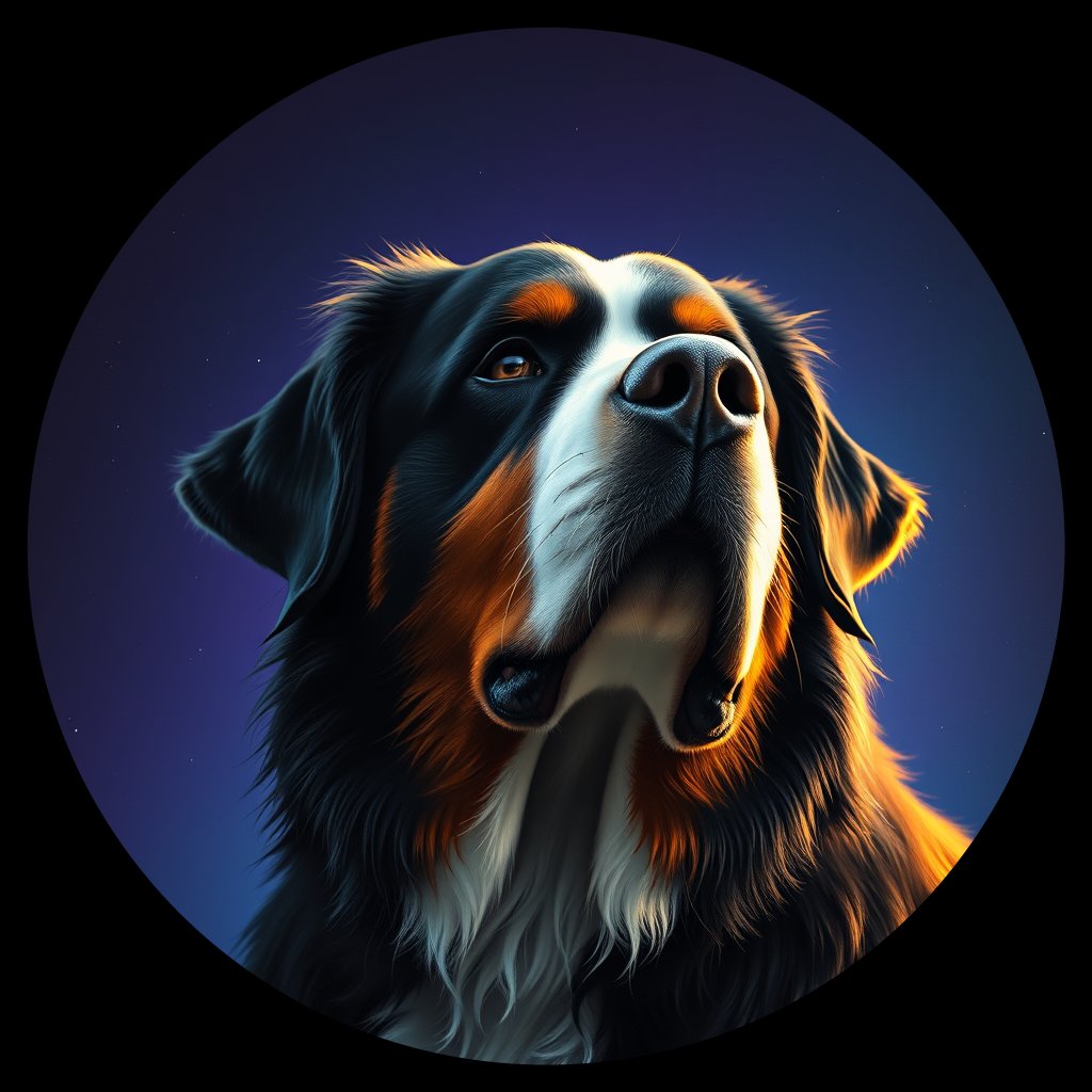 Cosmic medallion portrait of Bernese_Mountain_Dog_A_H1, a Bernese Mountain Dog
