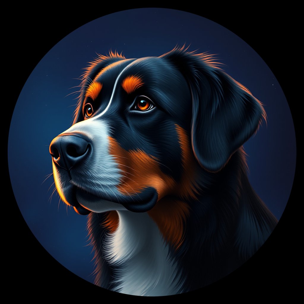 Cosmic medallion portrait of Bernese_Mountain_Dog_A_H5, a Bernese Mountain Dog