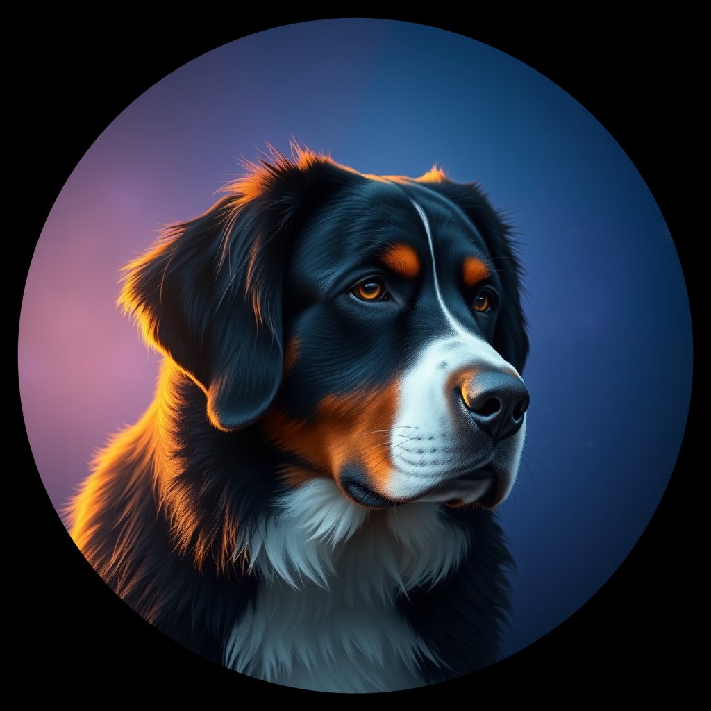Cosmic medallion portrait of Bernese_Mountain_Dog_A_H7, a Bernese Mountain Dog