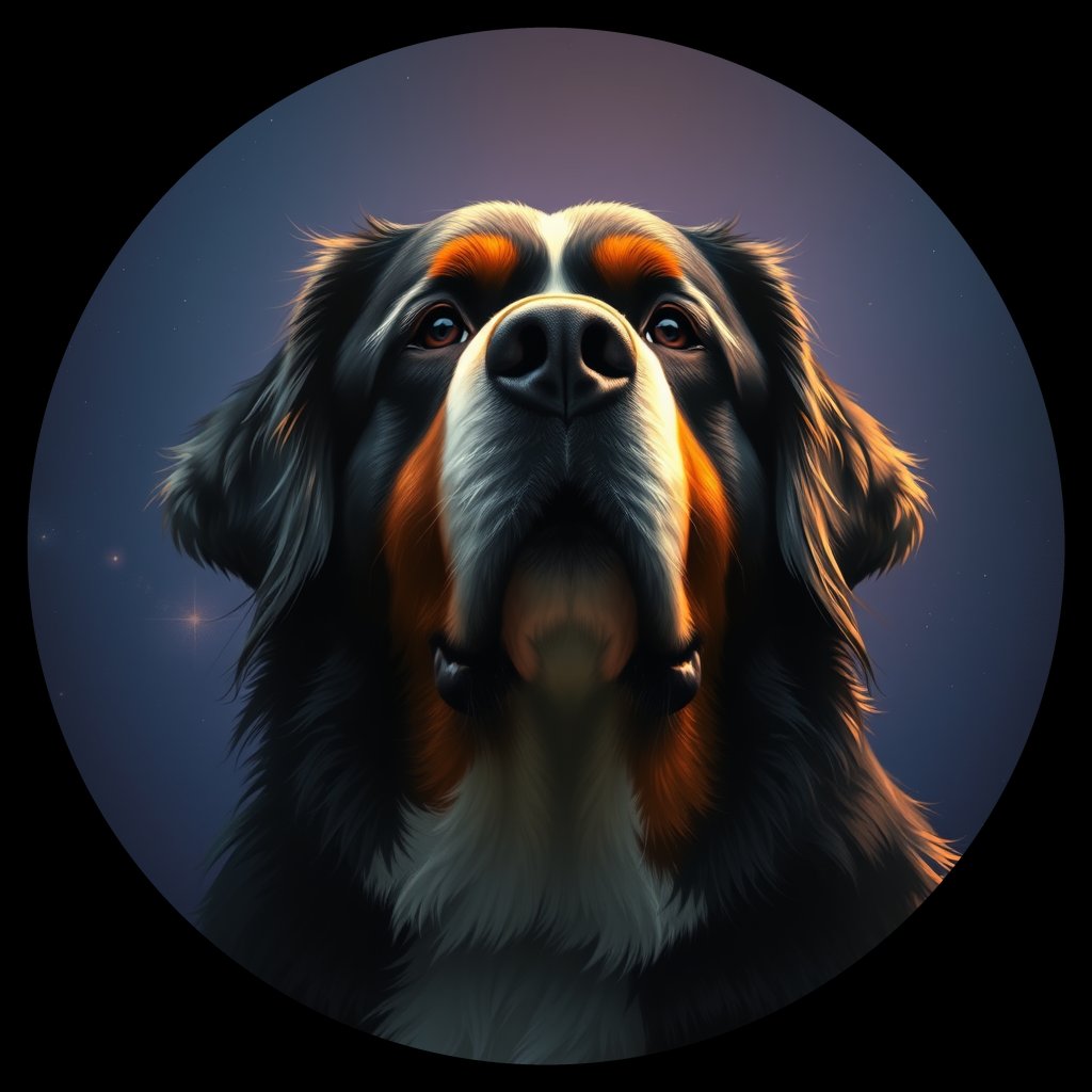 Cosmic medallion portrait of Bernese_Mountain_Dog_Bu_3_7_12, a Bernese Mountain Dog