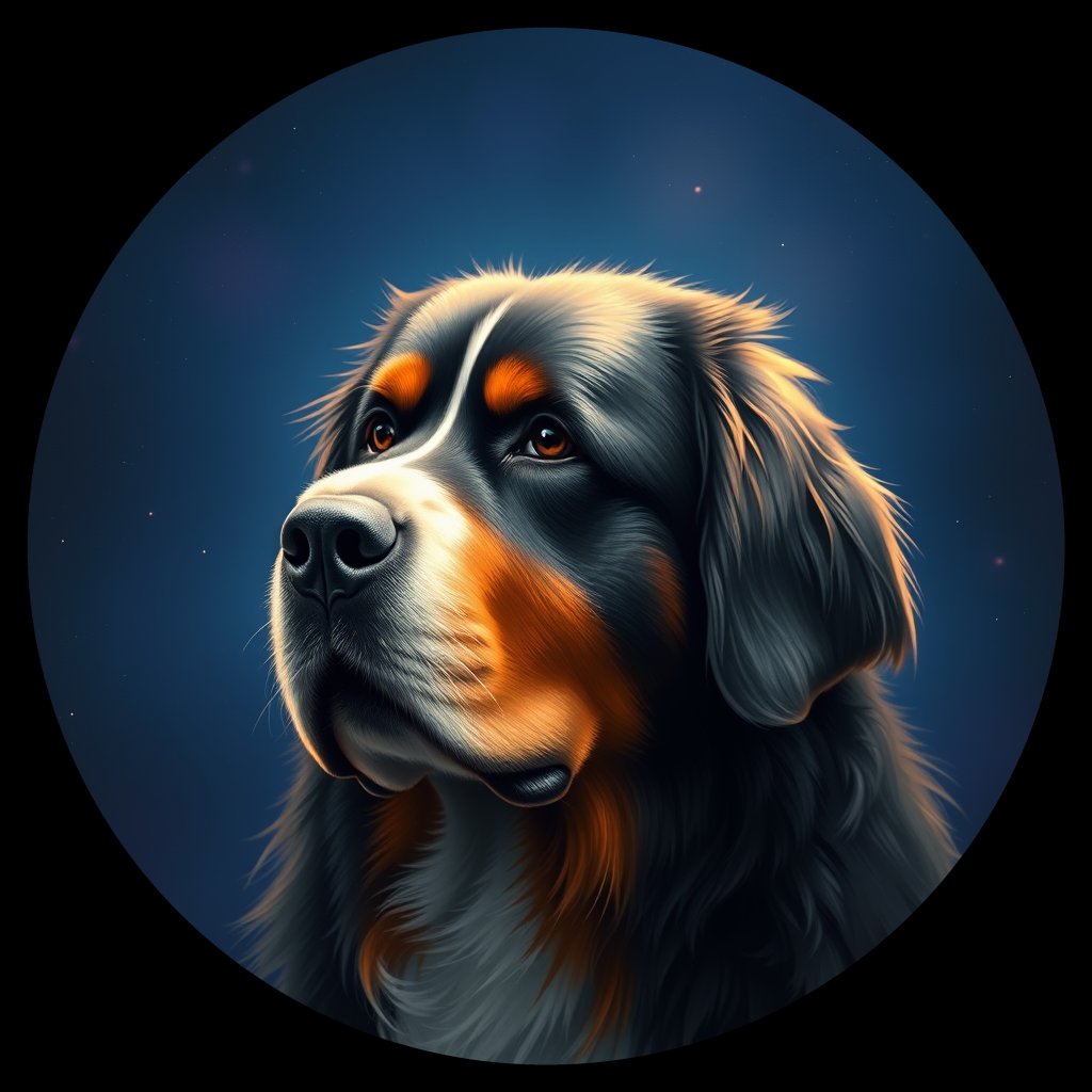Cosmic medallion portrait of Bernese_Mountain_Dog_bl_5_12_12, a Bernese Mountain Dog