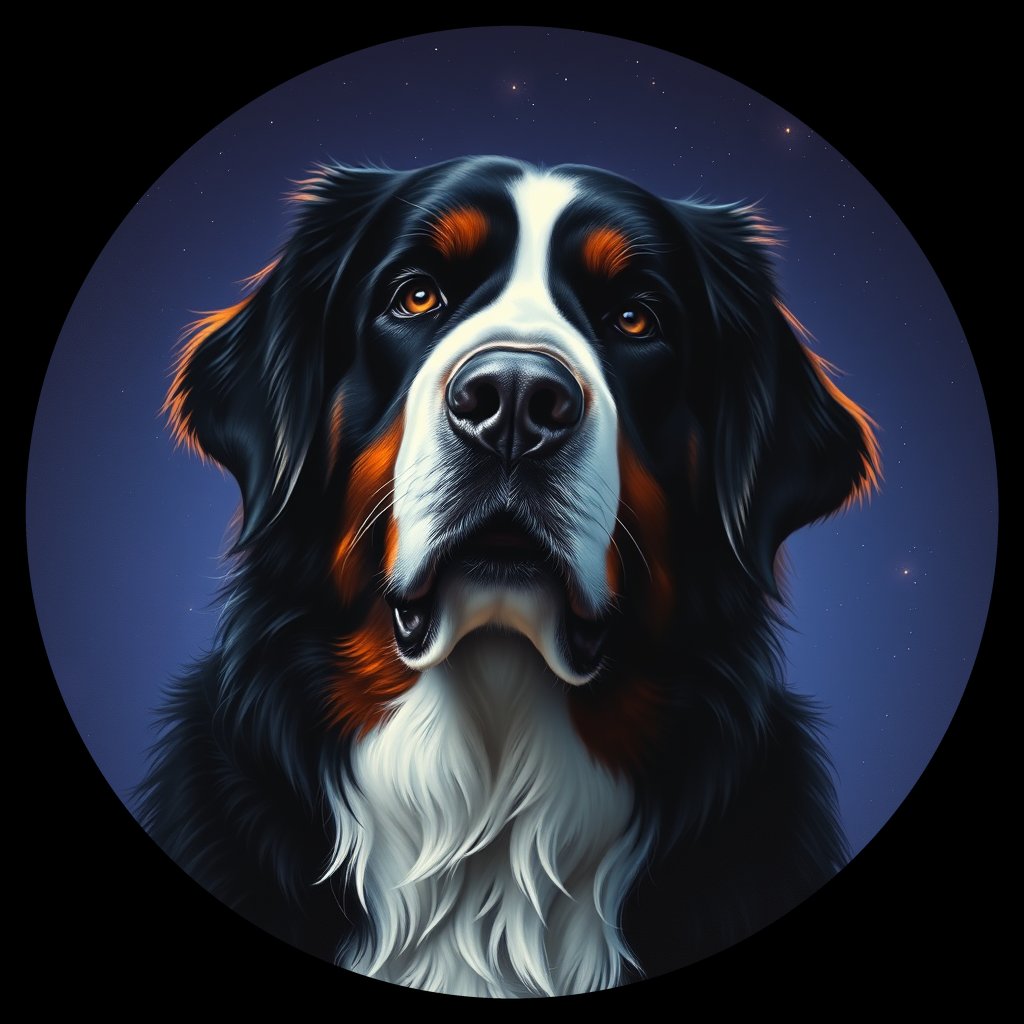 Cosmic medallion portrait of Bernese_Mountain_Dog_br_13_08_10, a Bernese Mountain Dog