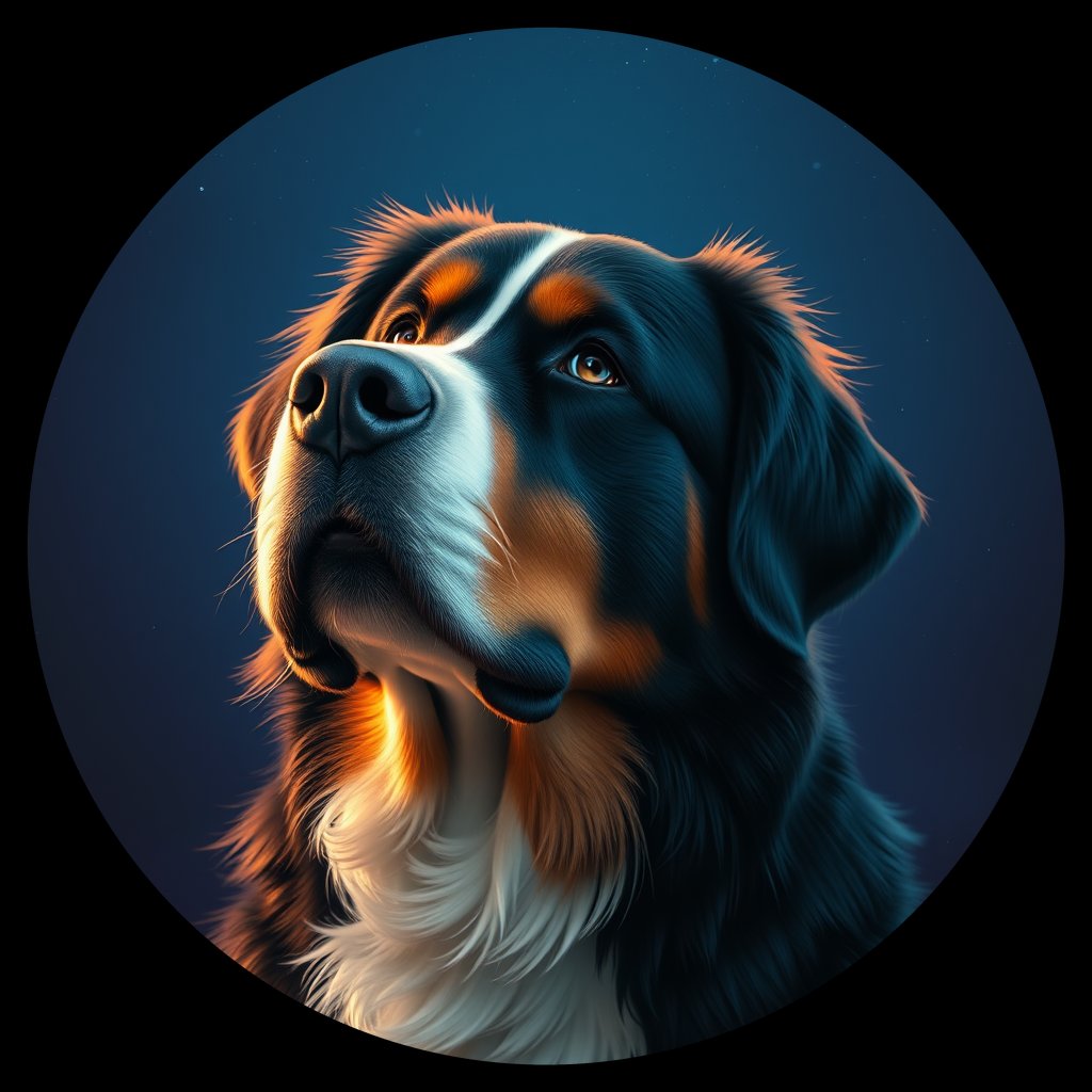 Cosmic medallion portrait of Bernese_Mountain_Dog_ra_15_5_13, a Bernese Mountain Dog