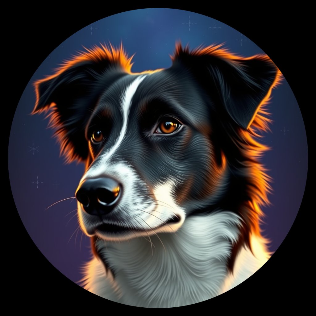 Cosmic medallion portrait of BoC_GT64_BoC_GT64, a Border Collie