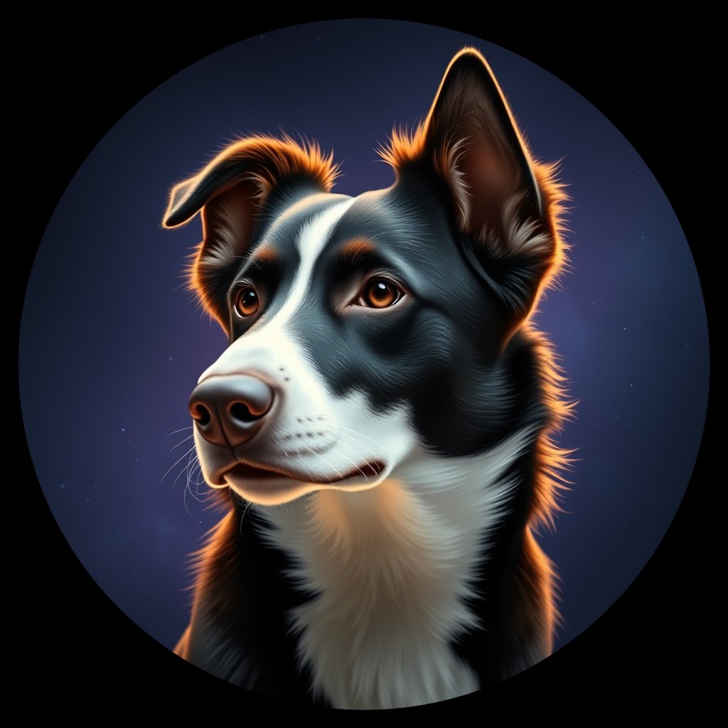 Cosmic medallion portrait of BoC_GT65_BoC_GT65, a Border Collie