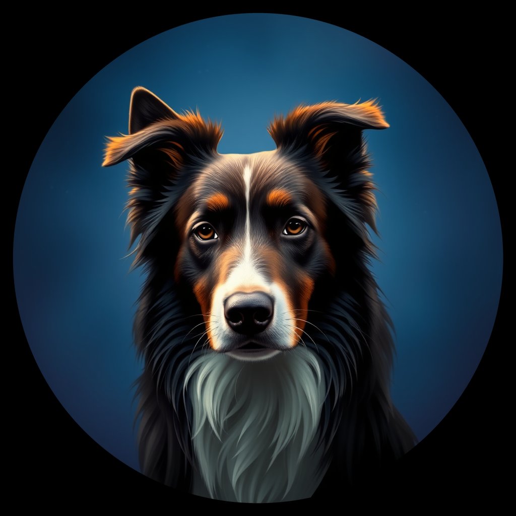 Cosmic medallion portrait of BoC_GT70_BoC_GT70, a Border Collie