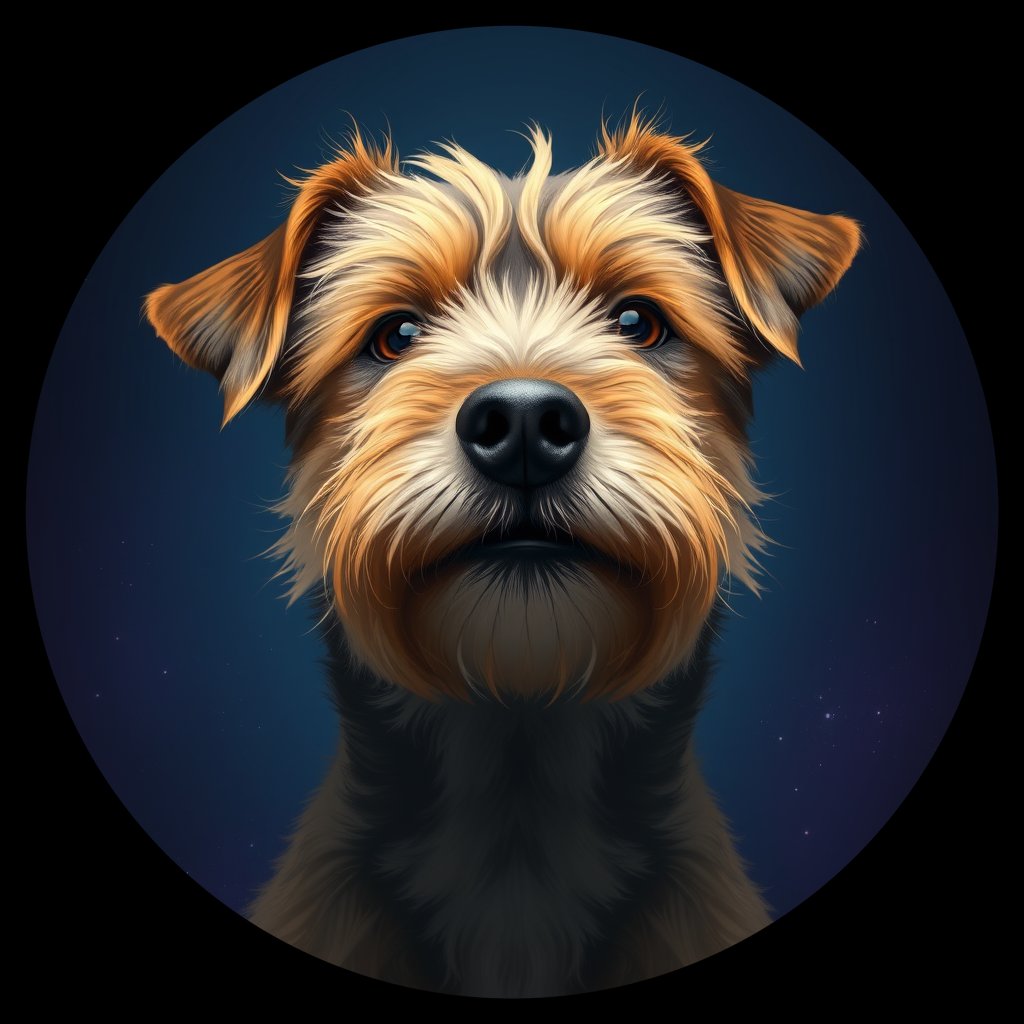 Cosmic medallion portrait of BoT_LU60_BoT_LU60, a Border Terrier