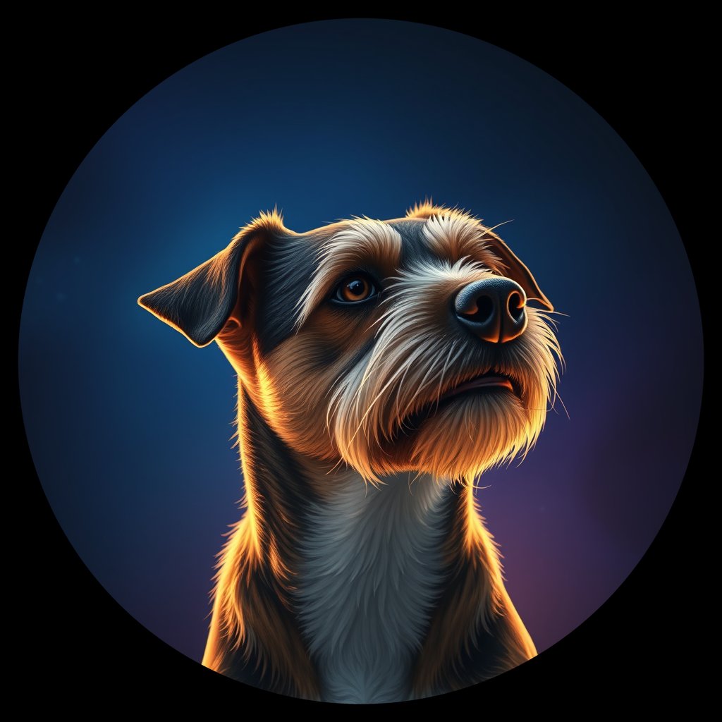 Cosmic medallion portrait of BoT_LU64_BoT_LU64, a Border Terrier