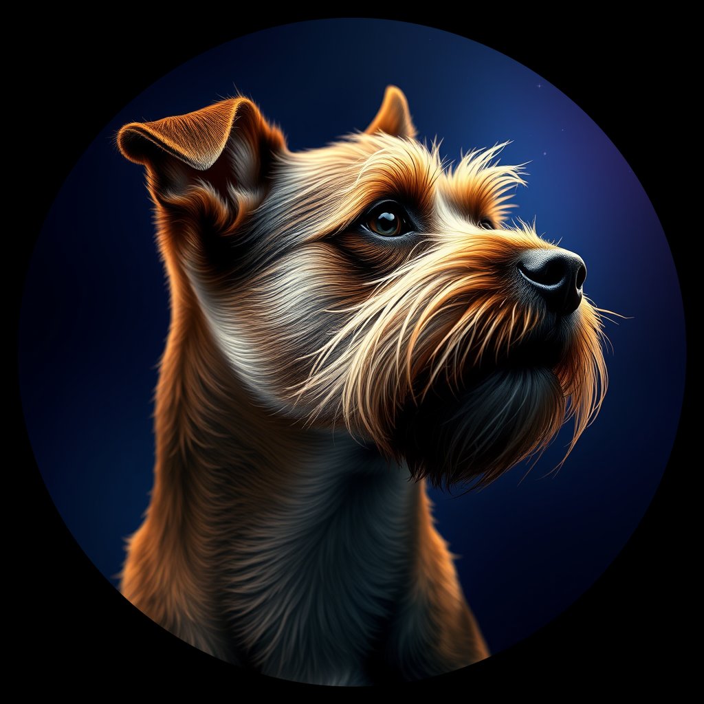 Cosmic medallion portrait of BoT_LU67_BoT_LU67, a Border Terrier
