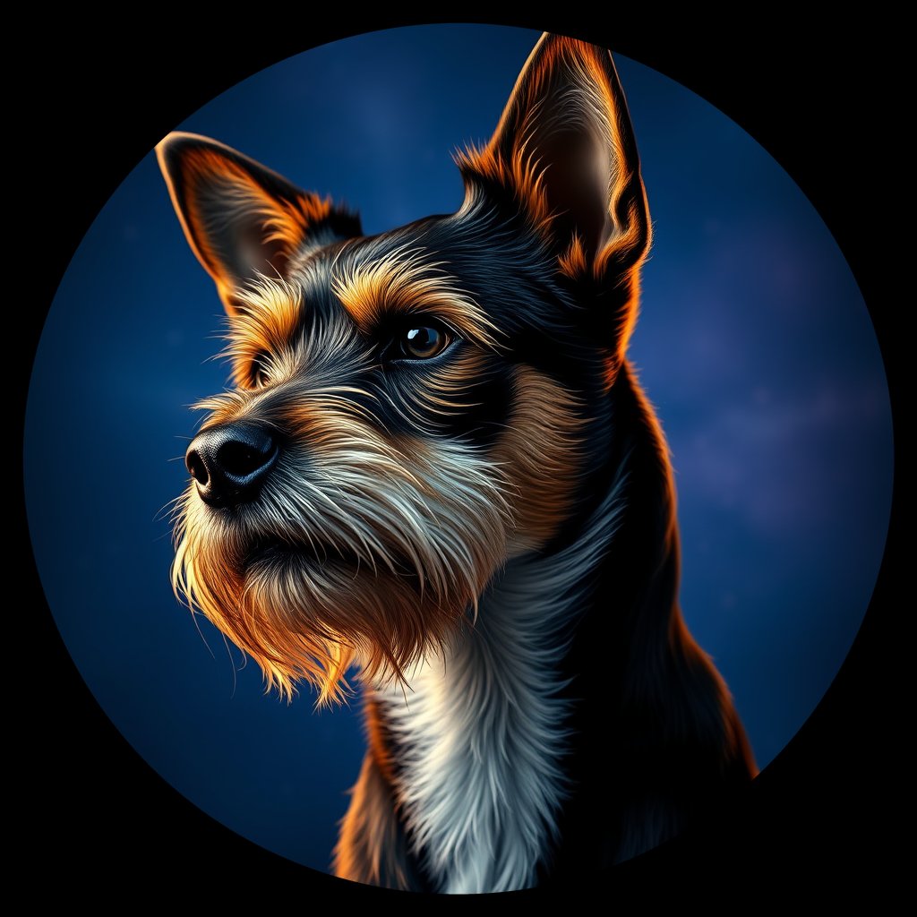 Cosmic medallion portrait of BoT_LU68_BoT_LU68, a Border Terrier
