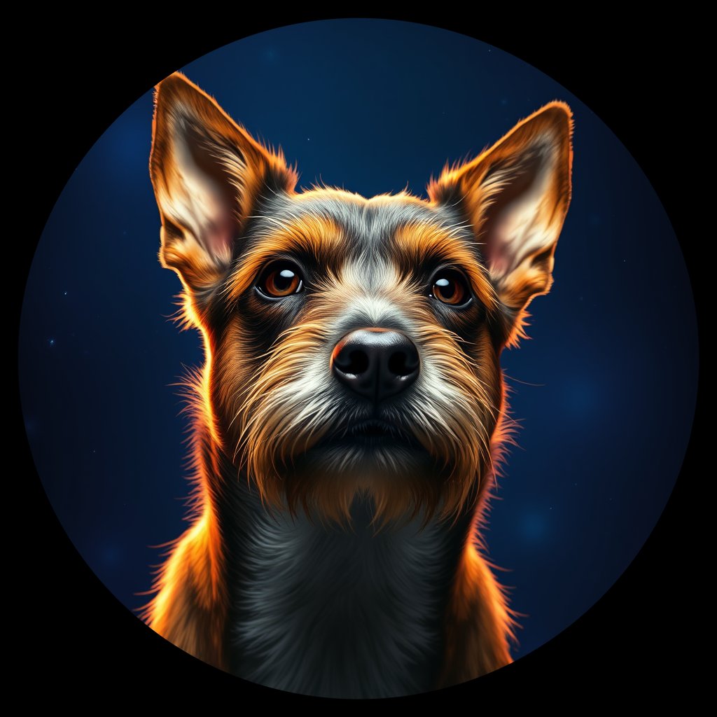 Cosmic medallion portrait of BoT_LU69_BoT_LU69, a Border Terrier