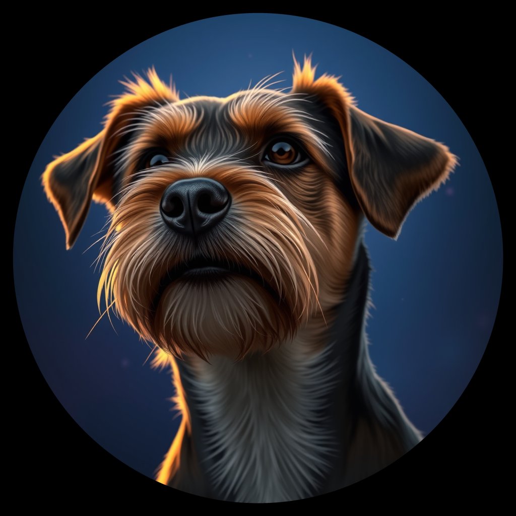 Cosmic medallion portrait of BoT_LU76_BoT_LU76, a Border Terrier