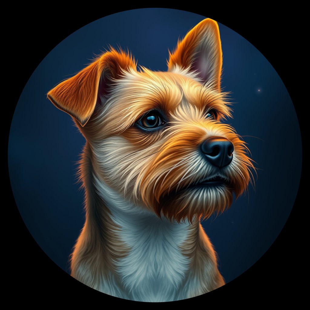 Cosmic medallion portrait of BoT_LU80_BoT_LU80, a Border Terrier