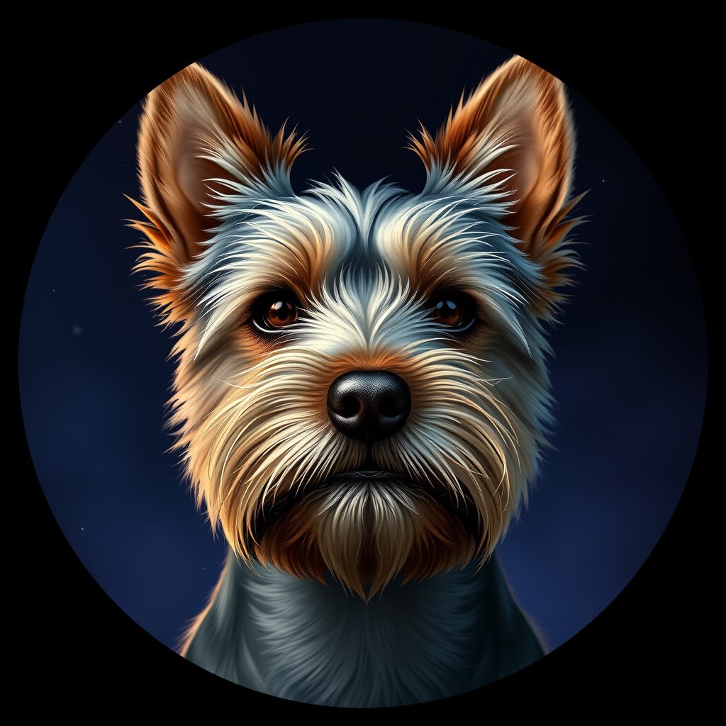 Cosmic medallion portrait of Button-Mucci-CT_Button-Mucci-CT, a Cairn Terrier
