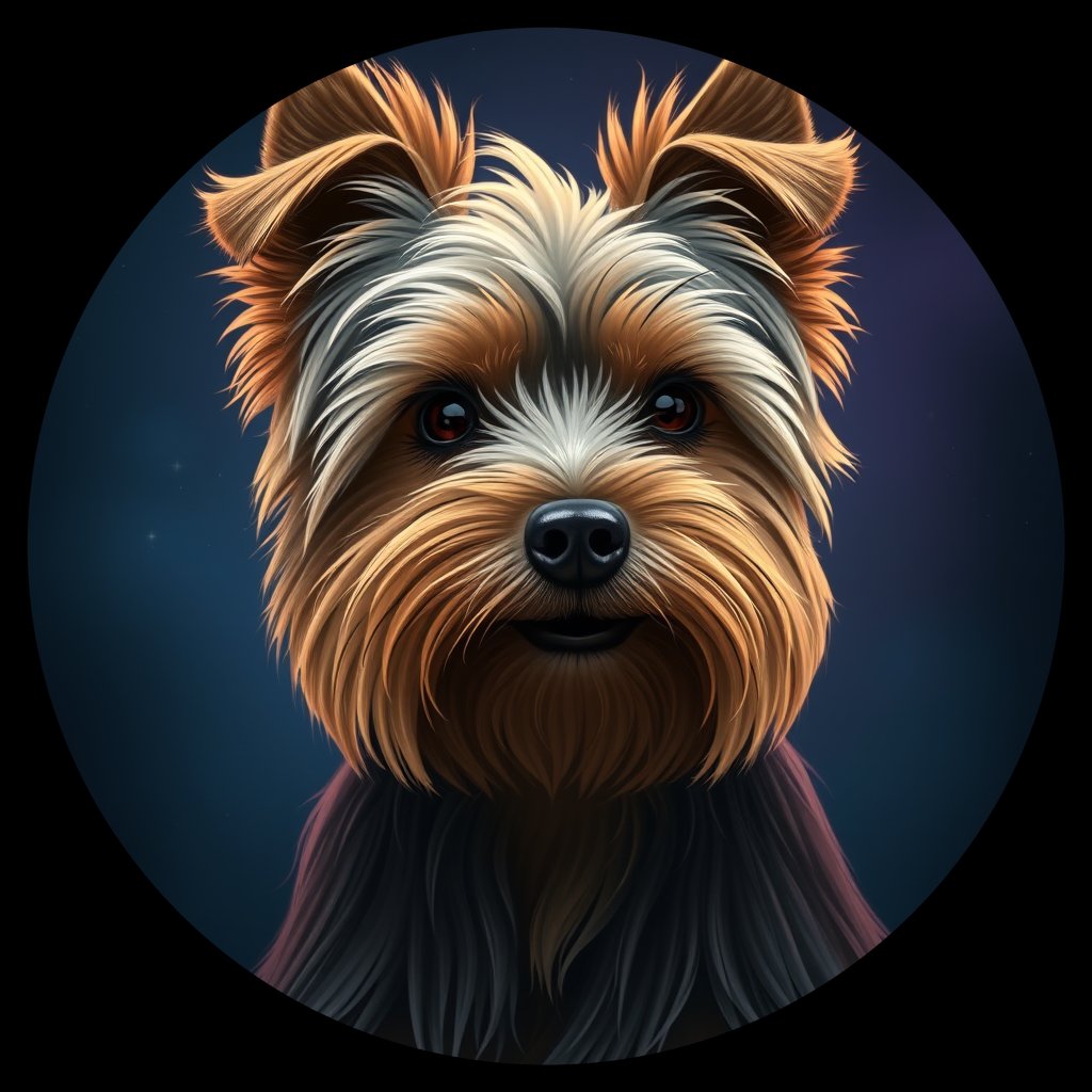 Cosmic medallion portrait of C10-Annies-Touch-YT_C10-Annies-Touch-YT, a Yorkshire Terrier