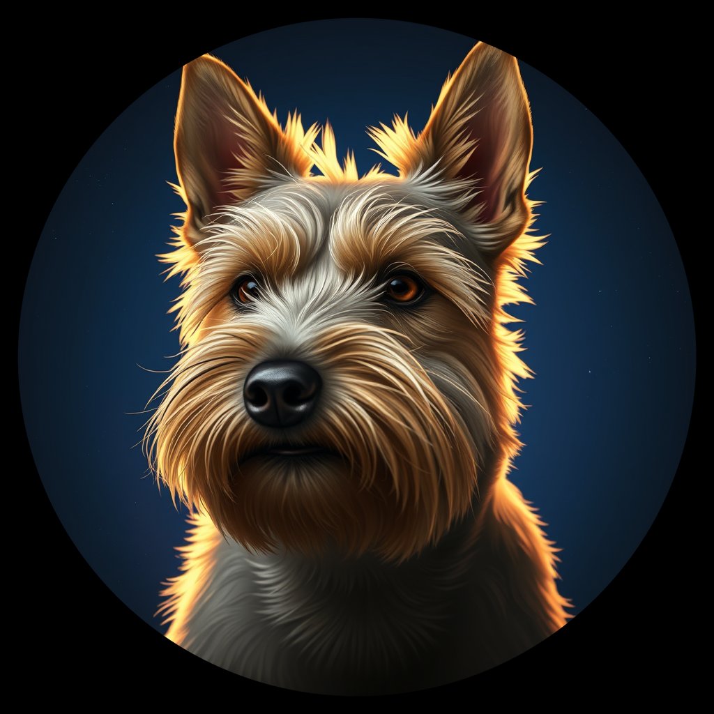 Cosmic medallion portrait of C5-Kaia-T-CT_C5-Kaia-T-CT, a Cairn Terrier