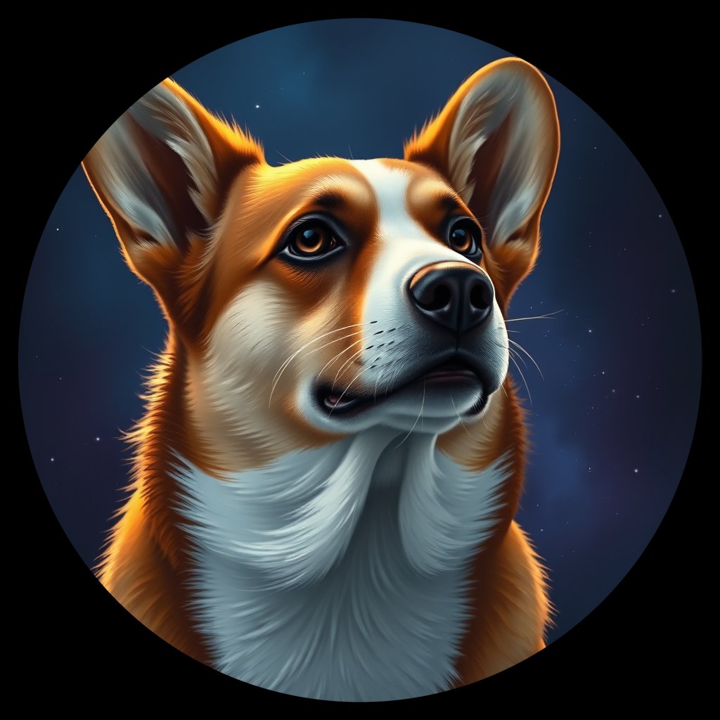 Cosmic medallion portrait of CARD_CARD_07670, a Cardigan Welsh Corgi