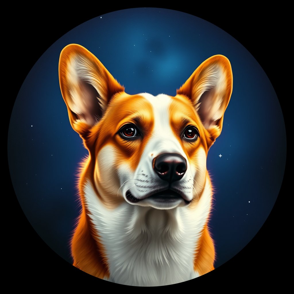 Cosmic medallion portrait of CARD_CARD_09284, a Cardigan Welsh Corgi