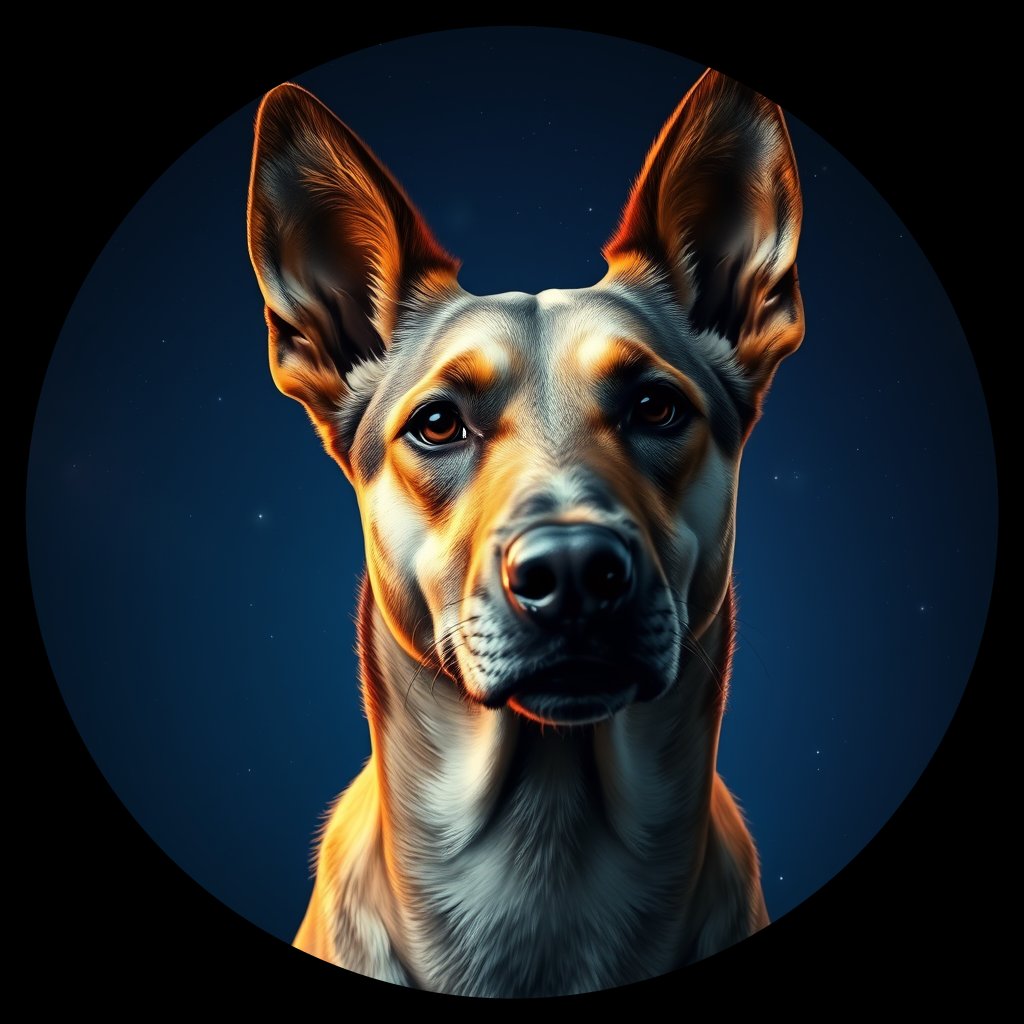 Cosmic medallion portrait of CASD_CASD_31263, a Canaan Dog