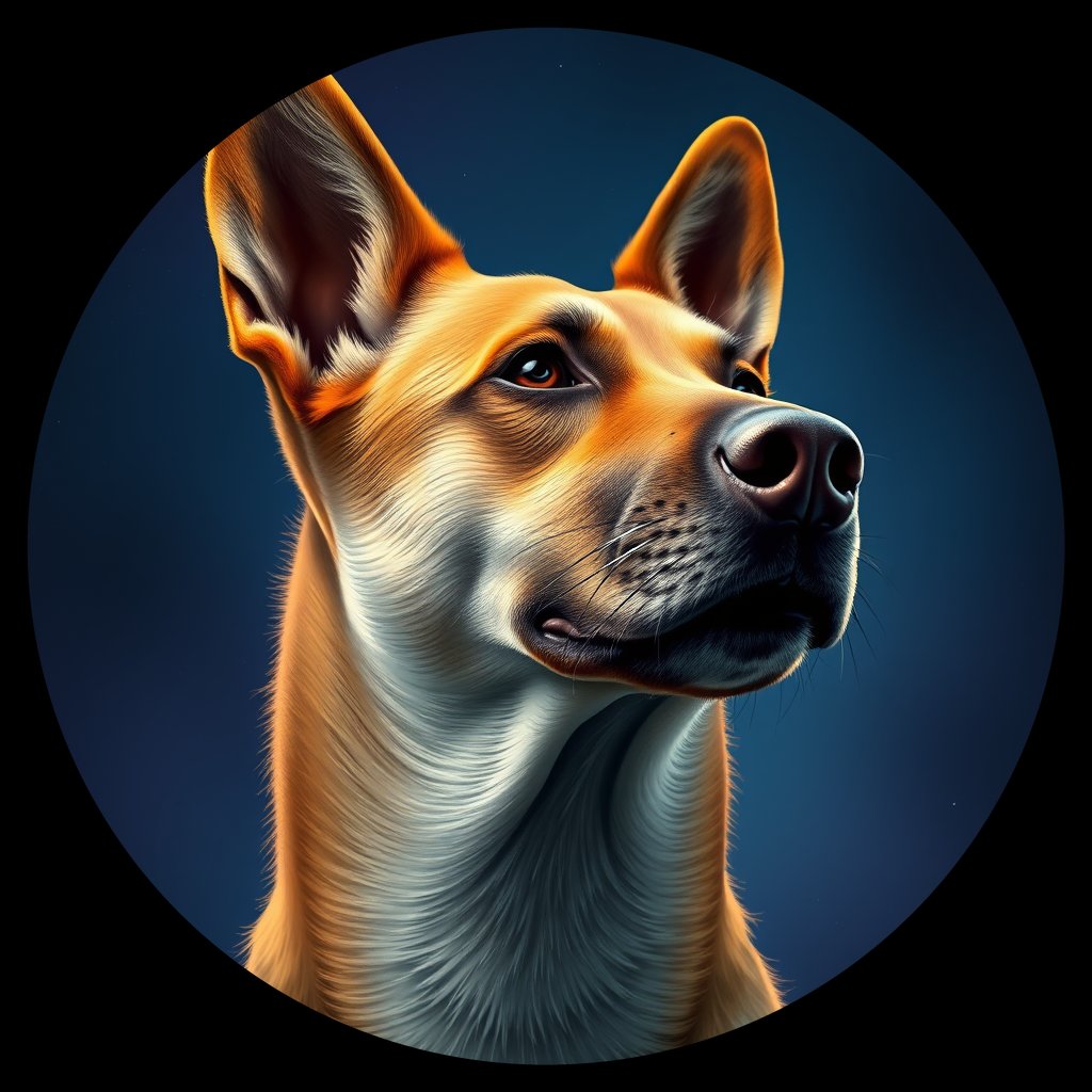 Cosmic medallion portrait of CASD_CASD_d5644, a Canaan Dog