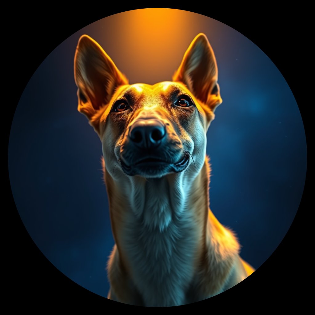 Cosmic medallion portrait of CASD_CASD_d5645, a Canaan Dog