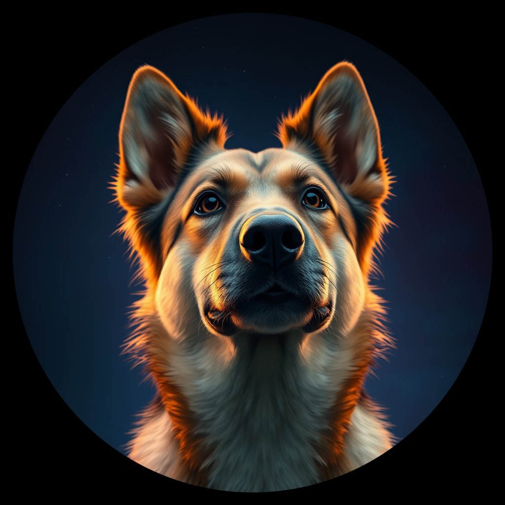 Cosmic medallion portrait of CAUC_CAUC_Z1D04, a Caucasian Shepherd