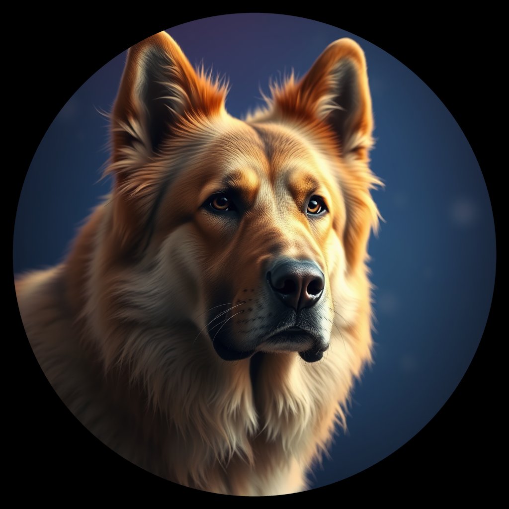 Cosmic medallion portrait of CAUC_CAUC_d5377, a Caucasian Shepherd