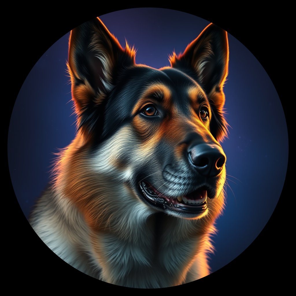 Cosmic medallion portrait of CAUC_CAUC_d5379, a Caucasian Shepherd