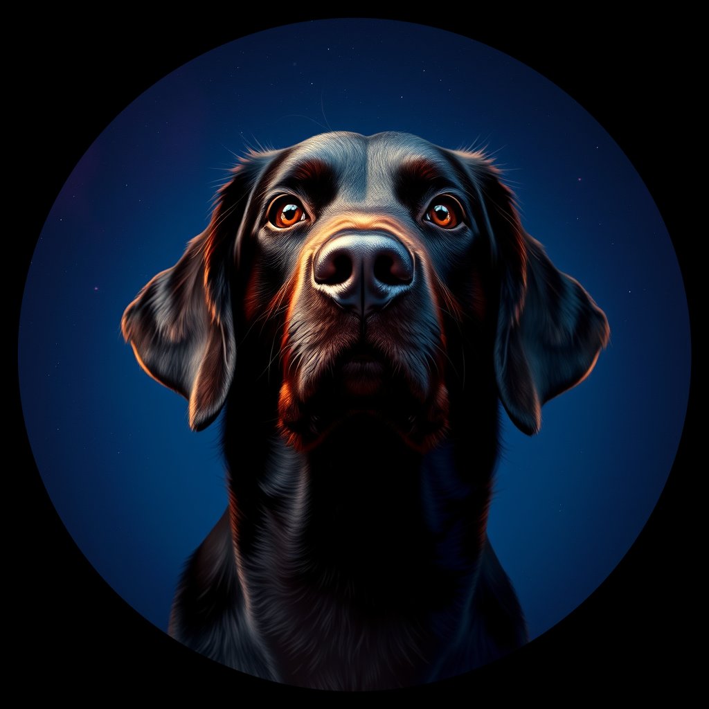 Cosmic medallion portrait of CCRT_CCRT_27018, a Curly Coated Retriever