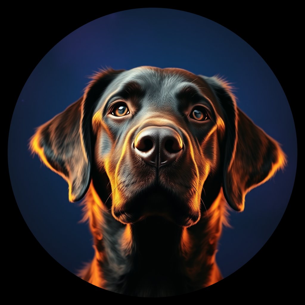 Cosmic medallion portrait of CCRT_CCRT_27282, a Curly Coated Retriever