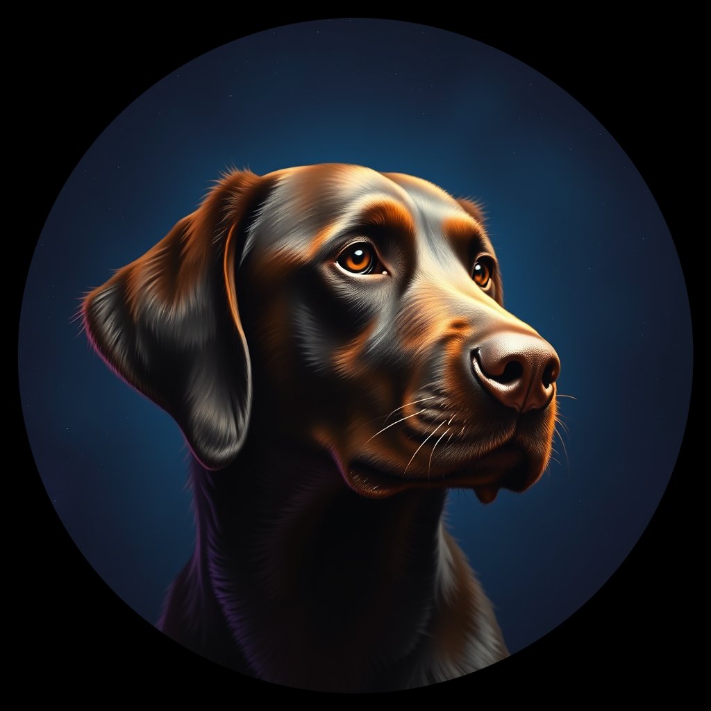 Cosmic medallion portrait of CCRT_CCRT_27336, a Curly Coated Retriever