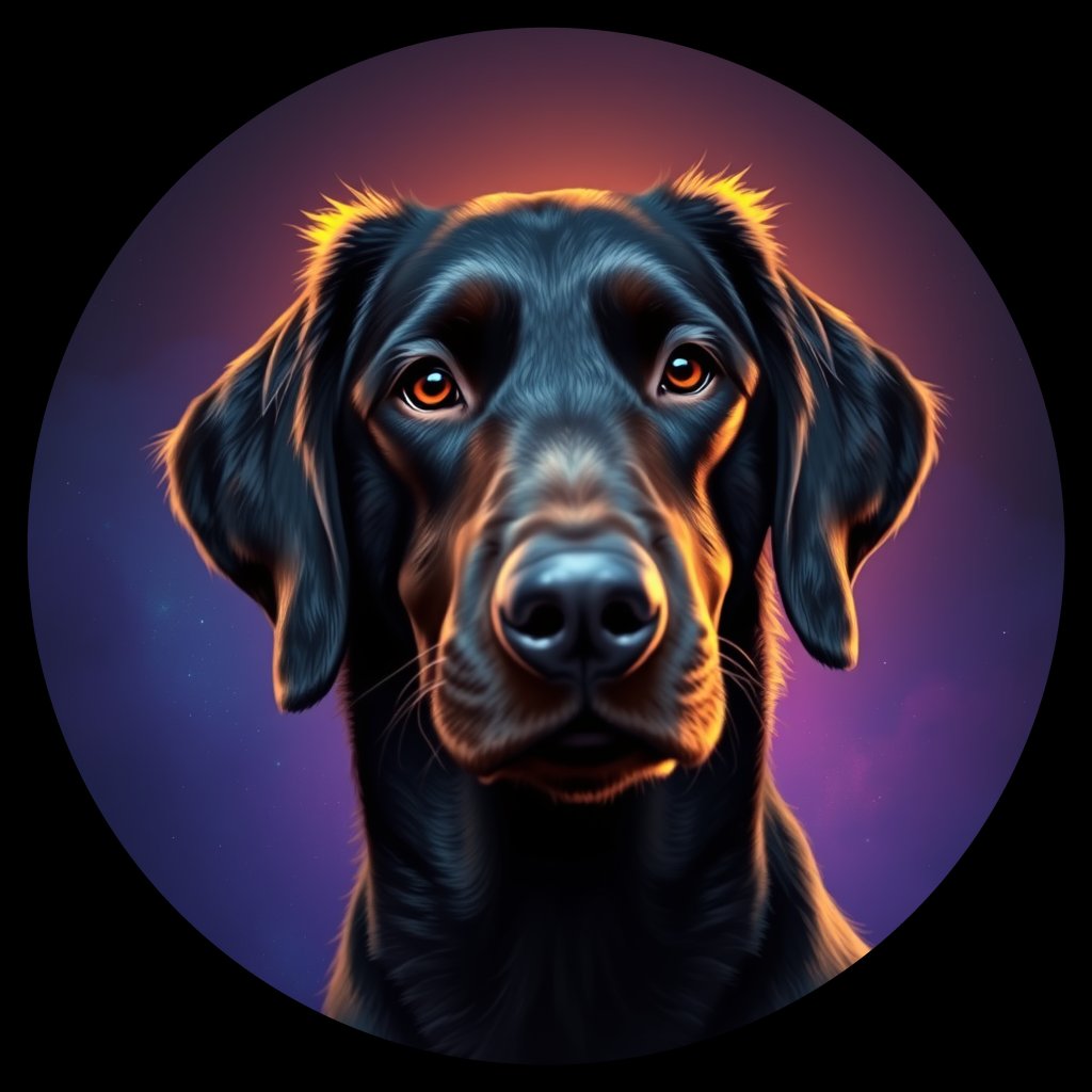 Cosmic medallion portrait of CCRT_CCRT_30E02, a Curly Coated Retriever