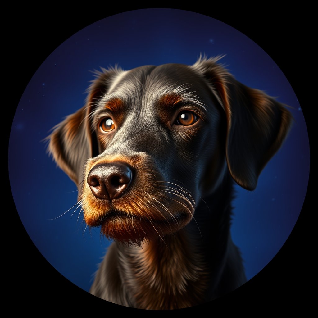 Cosmic medallion portrait of CCRT_CCRT_42G05, a Curly Coated Retriever