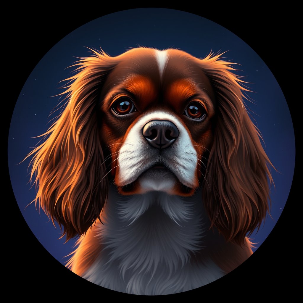 Cosmic medallion portrait of CKCS_17377_CKCS_17377, a Cavalier King Charles Spaniel