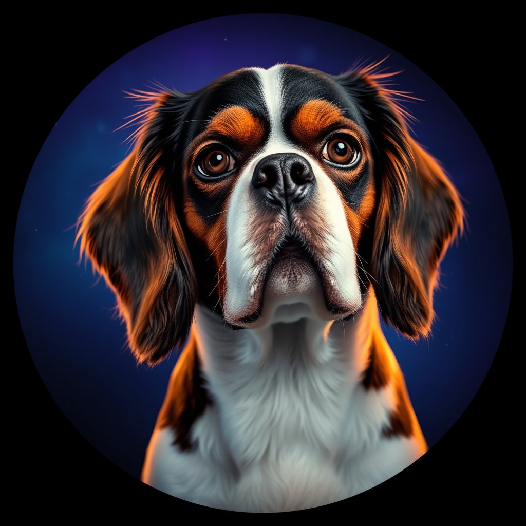 Cosmic medallion portrait of CKCS_33036_CKCS_33036, a Cavalier King Charles Spaniel